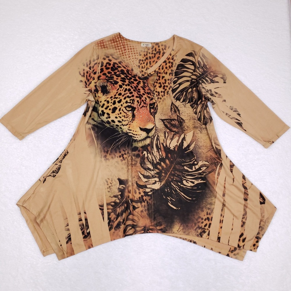 Cactus Leopard Print Tunic Top Large Made In USA Y2K Boho Indie Sleaze‎ Retro